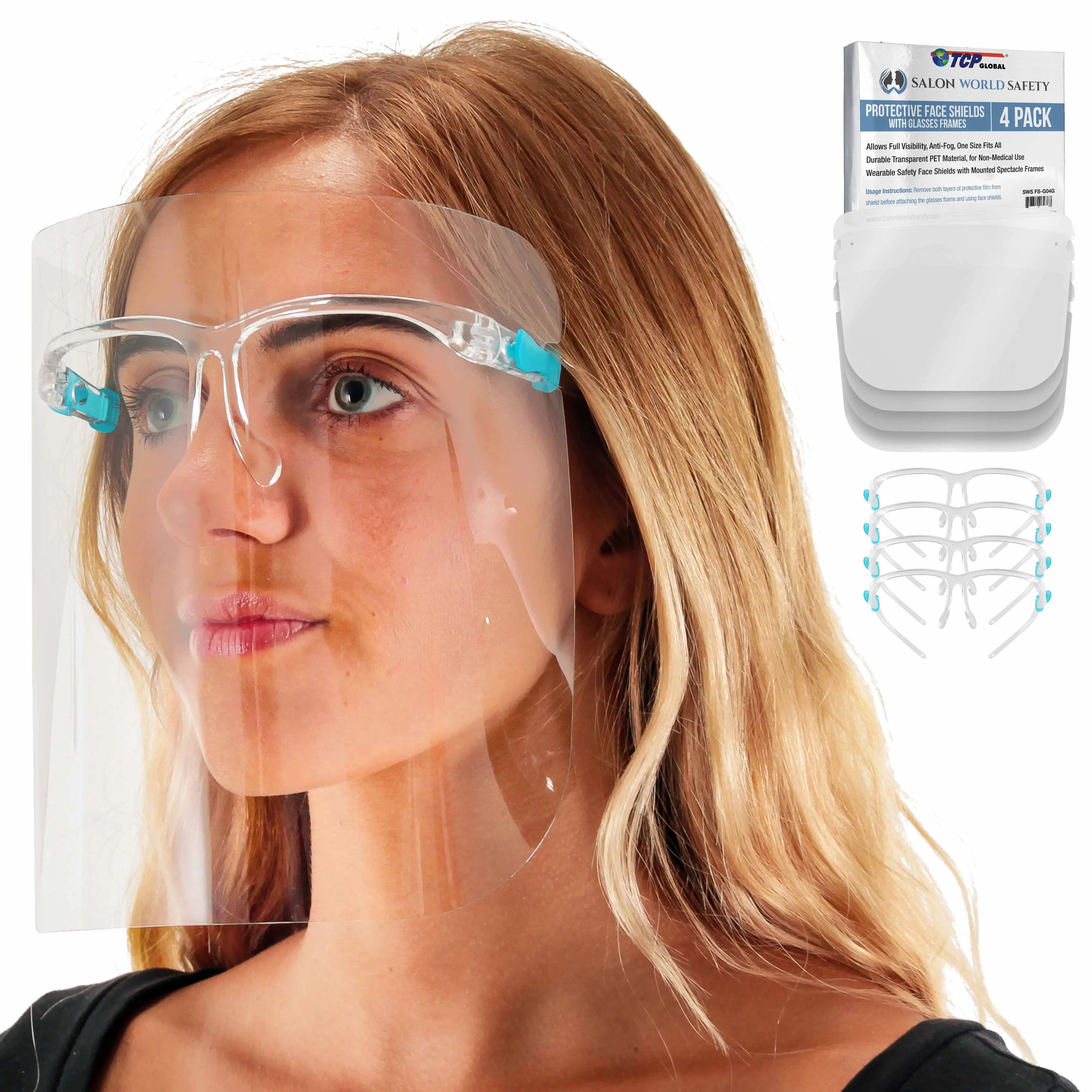 Safety Face Shields with Glasses Frames (Pack of 4) - Ultra Clear Protective Full Face Shields to... | Walmart (US)