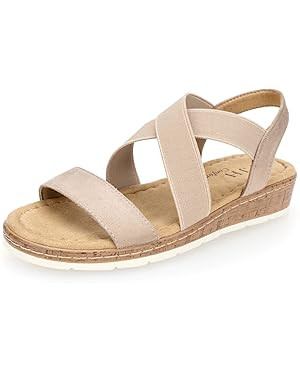 VJH confort Women's Flat sandals, Comfort Slip-on Elastic ankle strap Slingback Light Weight Casu... | Amazon (US)