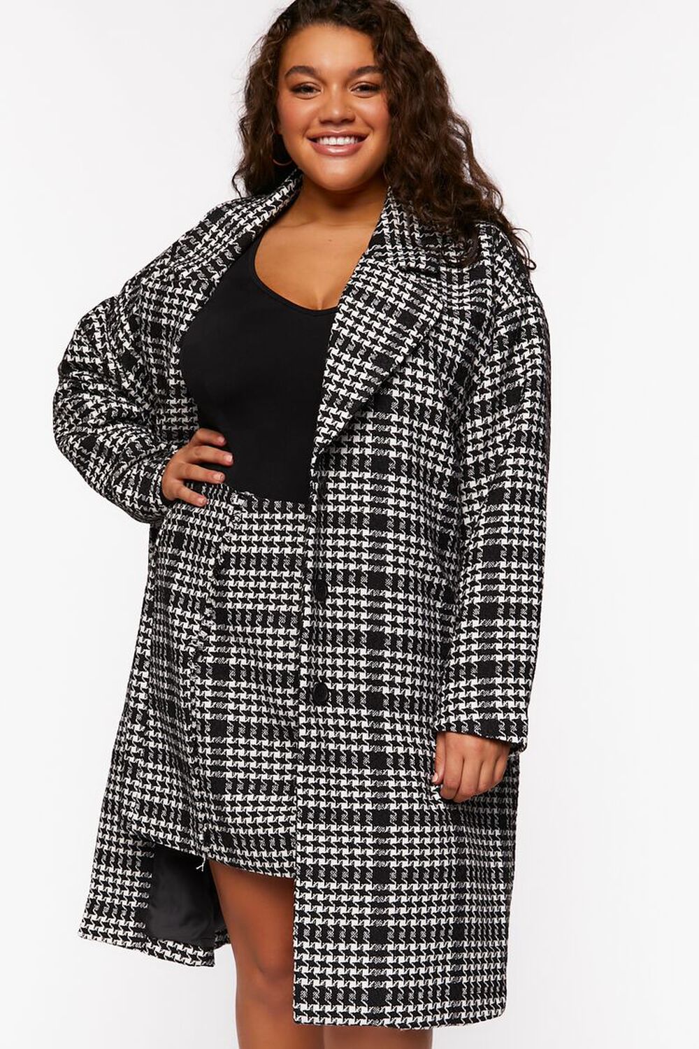 Plus Size Houndstooth Longline Coat | Forever 21 (US)