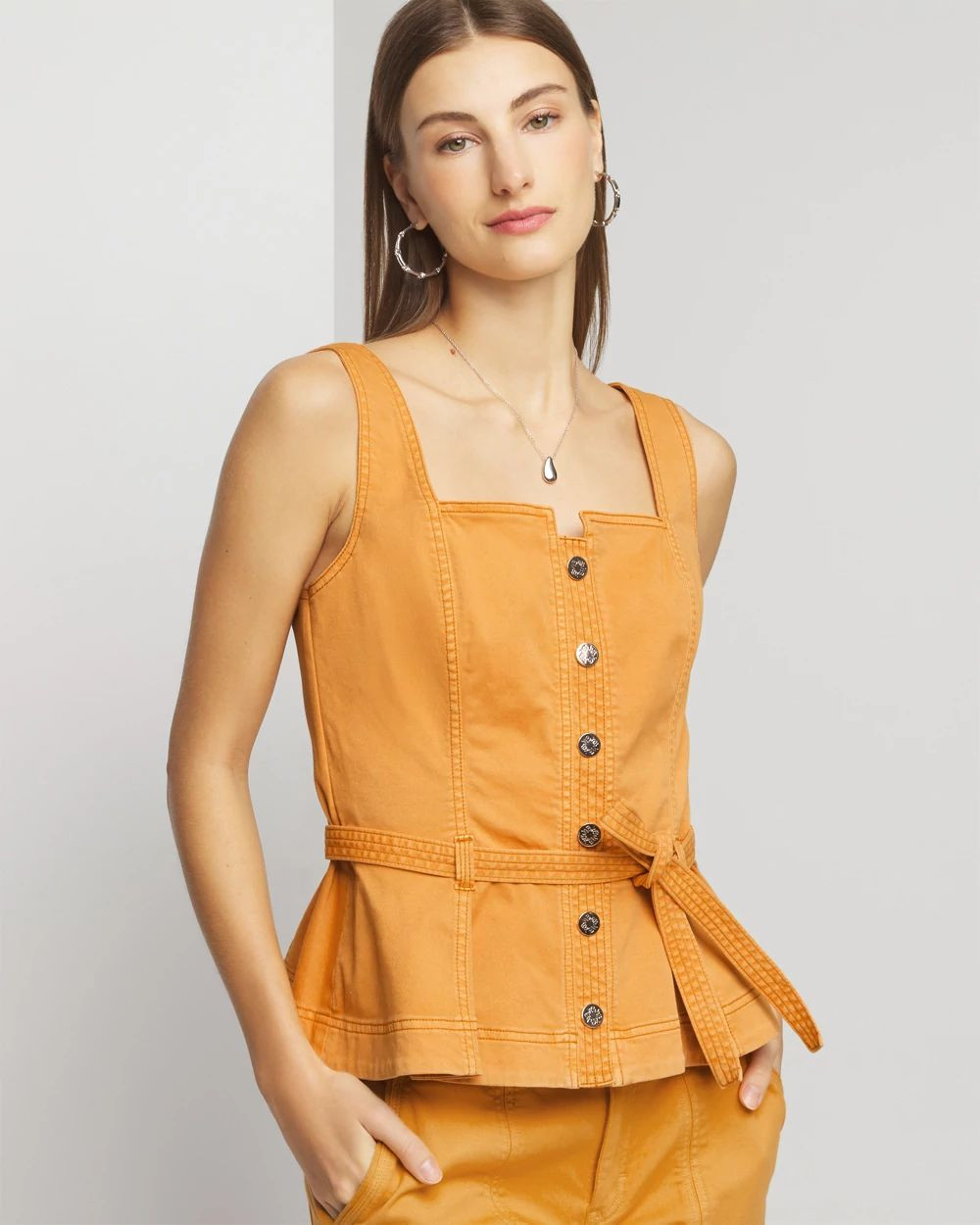 Sleeveless Topstitch Pret Top | White House Black Market