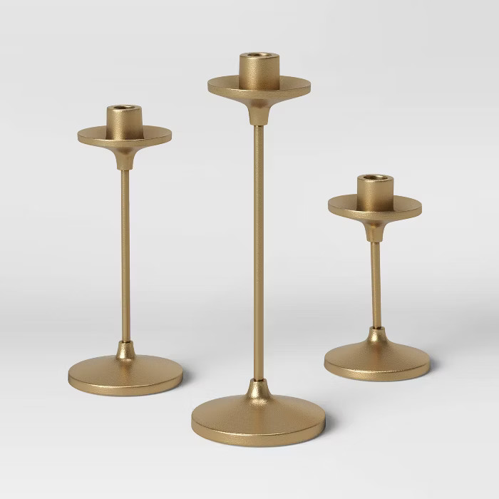 11&quot; x 4&quot; Set of 3 Tapers Cast Aluminum Candle Holder with Brass Finish Gold - Threshold™ | Target