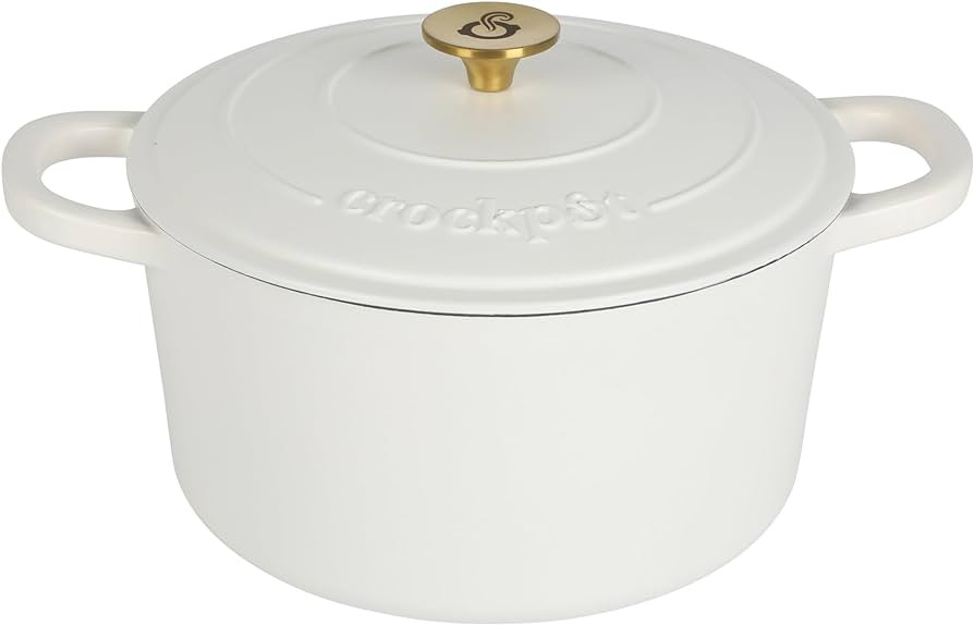 Crock Pot Artisan 7-Quart Round Dutch Oven - Matte Linen White w/Gold Knob | Amazon (US)