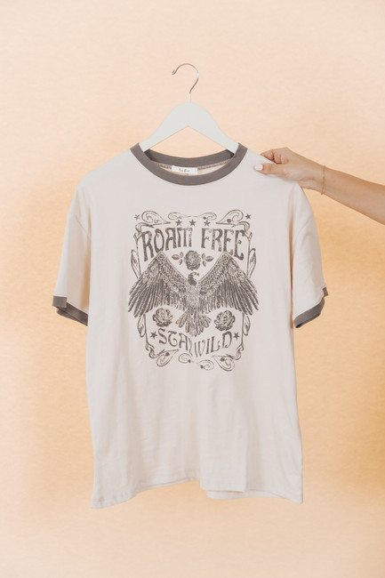 Sand "Roam Free" Graphic Ringer Tee | Magnolia Boutique
