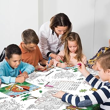 Gatherfun 2 Pack Safari Jungle Theme Kids Coloring Paper Tablecloth, Interactive Activity Table C... | Amazon (US)
