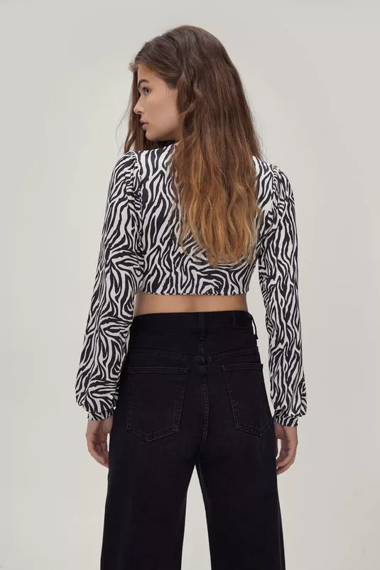 Animal Print Tie Front Blouson Sleeve Top | Nasty Gal (US)