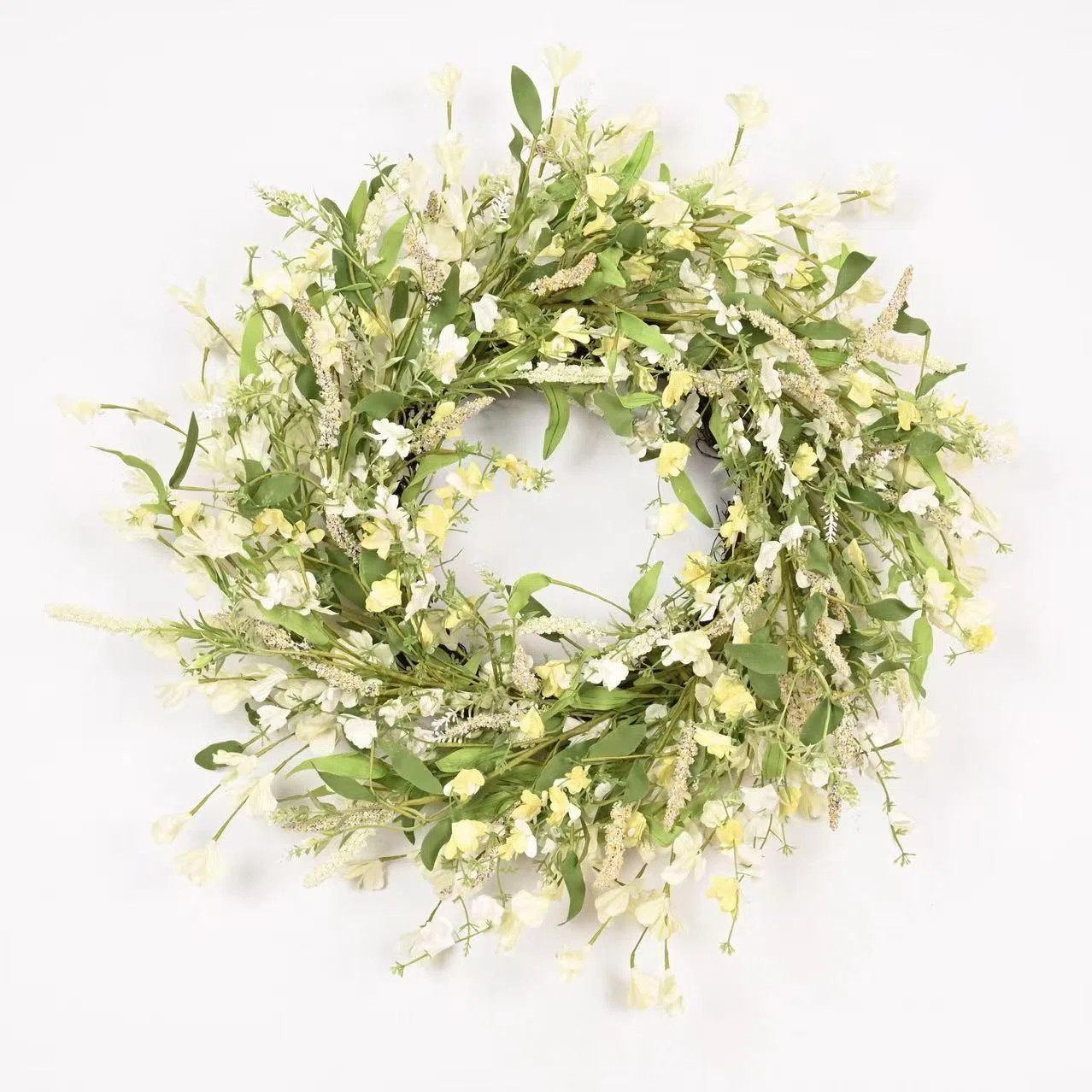 22" Artificial Farmhouse Greenery Foliage Berry Spring Summer Forsythia Floral Wreath For Front D... | Wayfair North America