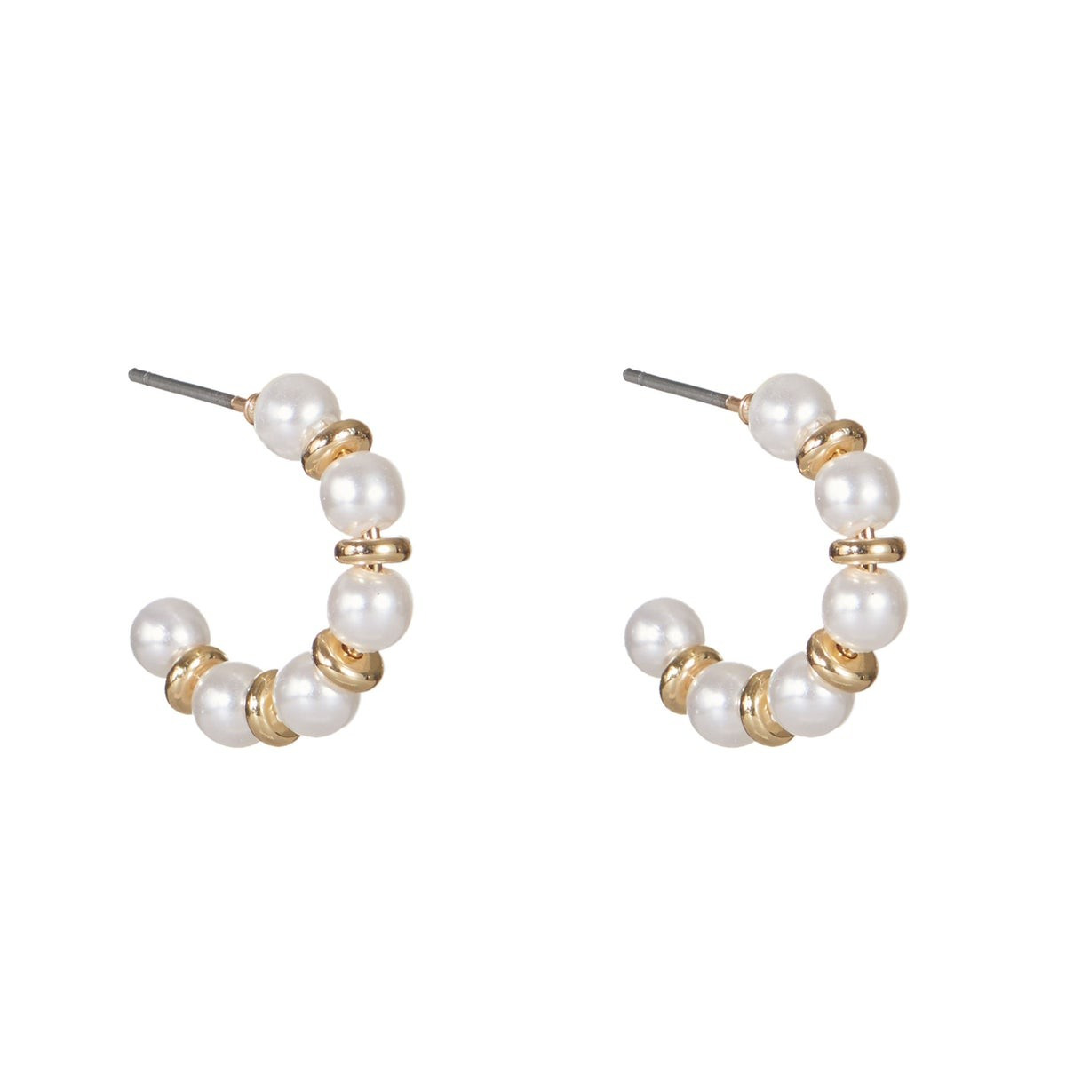 Beaded Pearl Huggie Hoops | Nickel and Suede