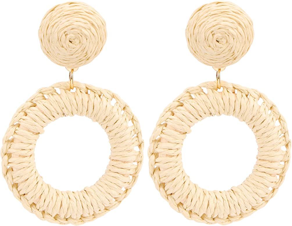 Lettarius Raffia Hoop Drop Earrings Handmade Cirle Dangle Statement Earrings Fashion Jewelry for ... | Amazon (US)