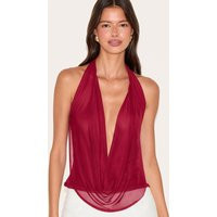 Deep Red Mesh Halter Neck Top | PrettyLittleThing US