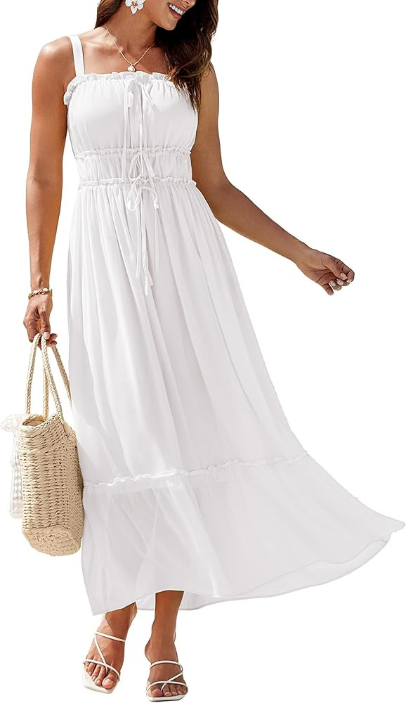 GRACE KARIN 2025 Womens Summer Flowy A-line Boho Dresses Spaghetti Strap Long Beach Sundress Smoc... | Amazon (US)