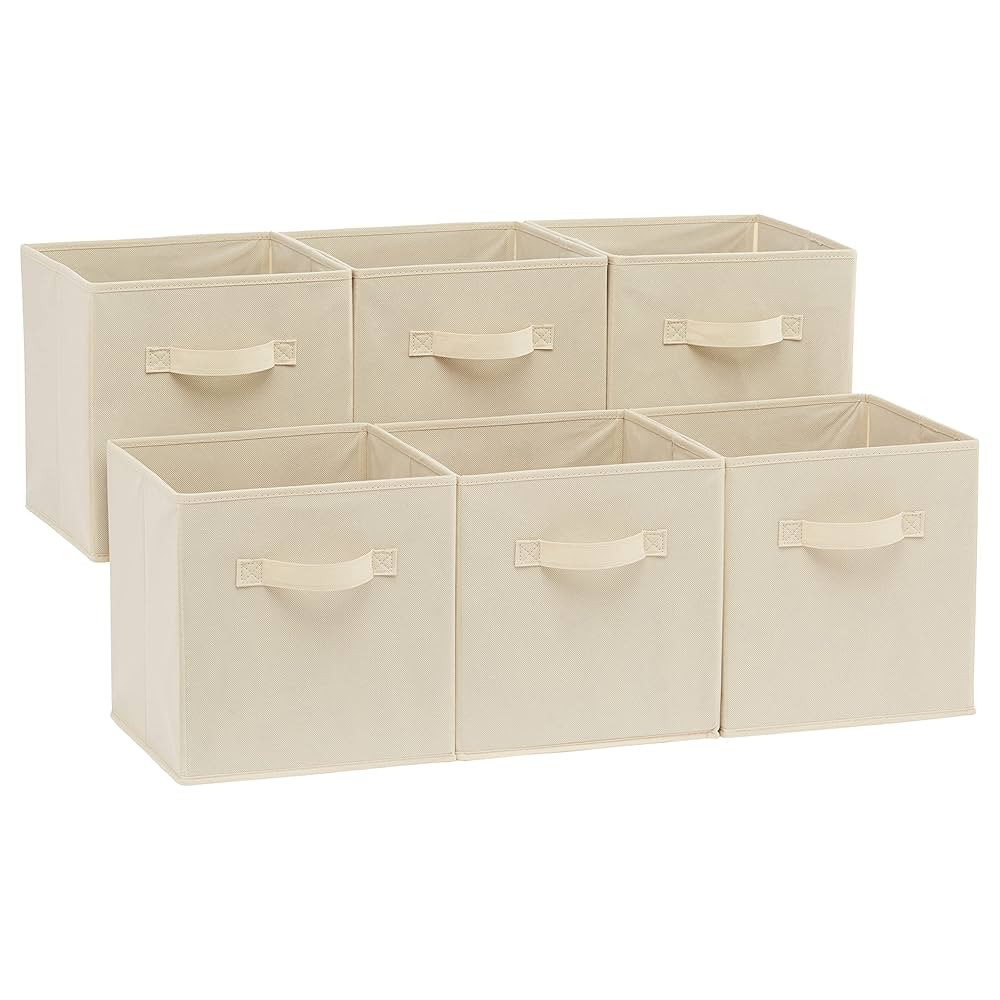 Amazon Basics Collapsible Fabric Storage Cubes Organizer with Handles, Sturdy, Beige, 10.5-x-10.5... | Amazon (US)