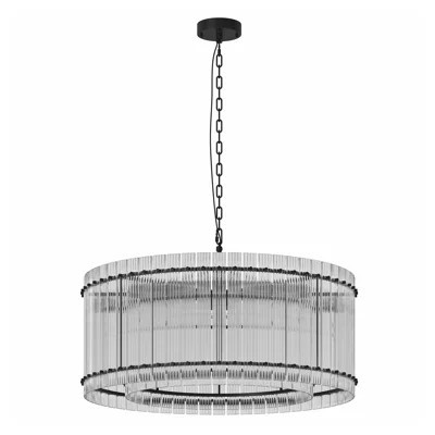 Modern Black Round Chandelier with Water Ripple Crystal Glass - 2-Tier 8-Light Luxury Pendant Light for Dining Room, Living Room, High Ceiling Foyer E | Wayfair North America