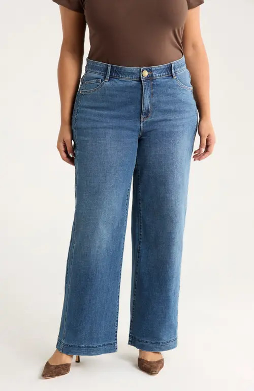 Wit & Wisdom Gracie Skyrise Double Side Seam Wide Leg Jeans in Mid Blue at Nordstrom, Size 20W | Nordstrom