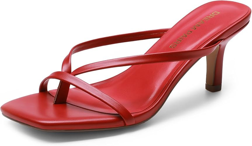 DREAM PAIRS Kitten Heels for Women Flip Flops Slip on Low Heels Open Square Toe Thong Heeled Stra... | Amazon (US)