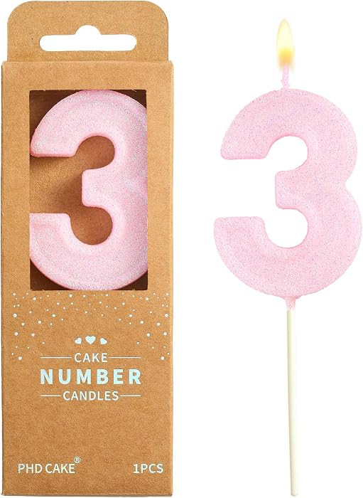 PHD CAKE 2.76 Inch Luxe Pink Glitter 3 Number Birthday Candles, Pink Number Candles, Cake Number ... | Amazon (US)