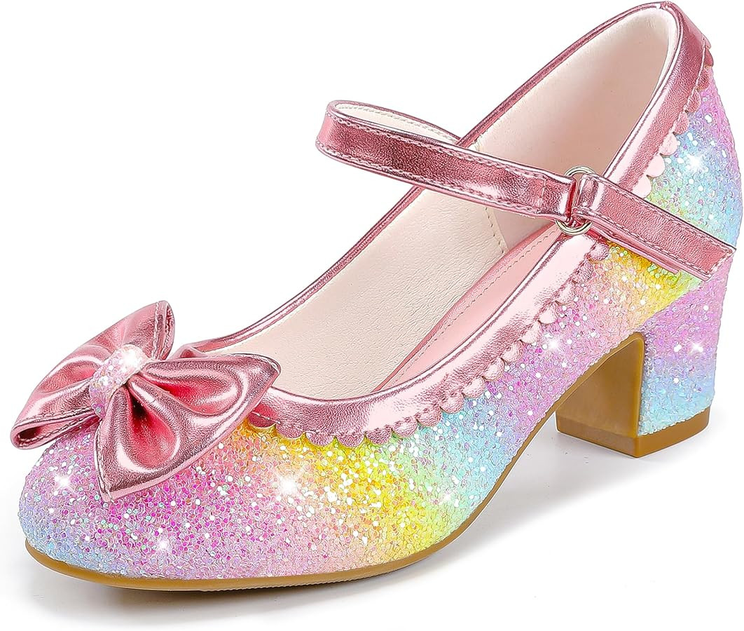 Princess Shoes High Heel Toddler Girls Dress Shoes Cute Bowknot Sparkle Mary Jane Flower Girls We... | Amazon (US)