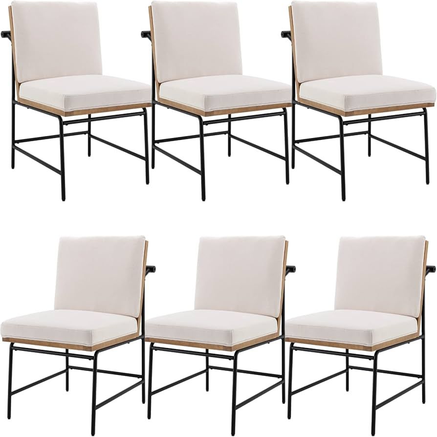 Ya-Home Modern Dining Chairs Set of 6, Comfy Linen Fabric Armless Side Chairs with Backrest Woode... | Amazon (US)