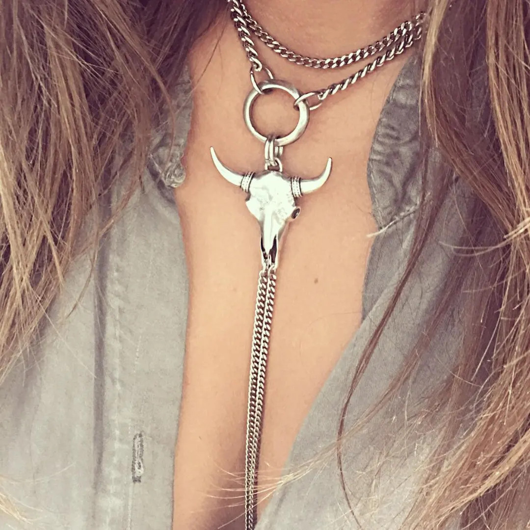 Bull Necklace, Silver Bull Skull Jewelry, Large Bull Skull Necklace, Western Jewelry Gift, Cowgir... | Etsy (US)