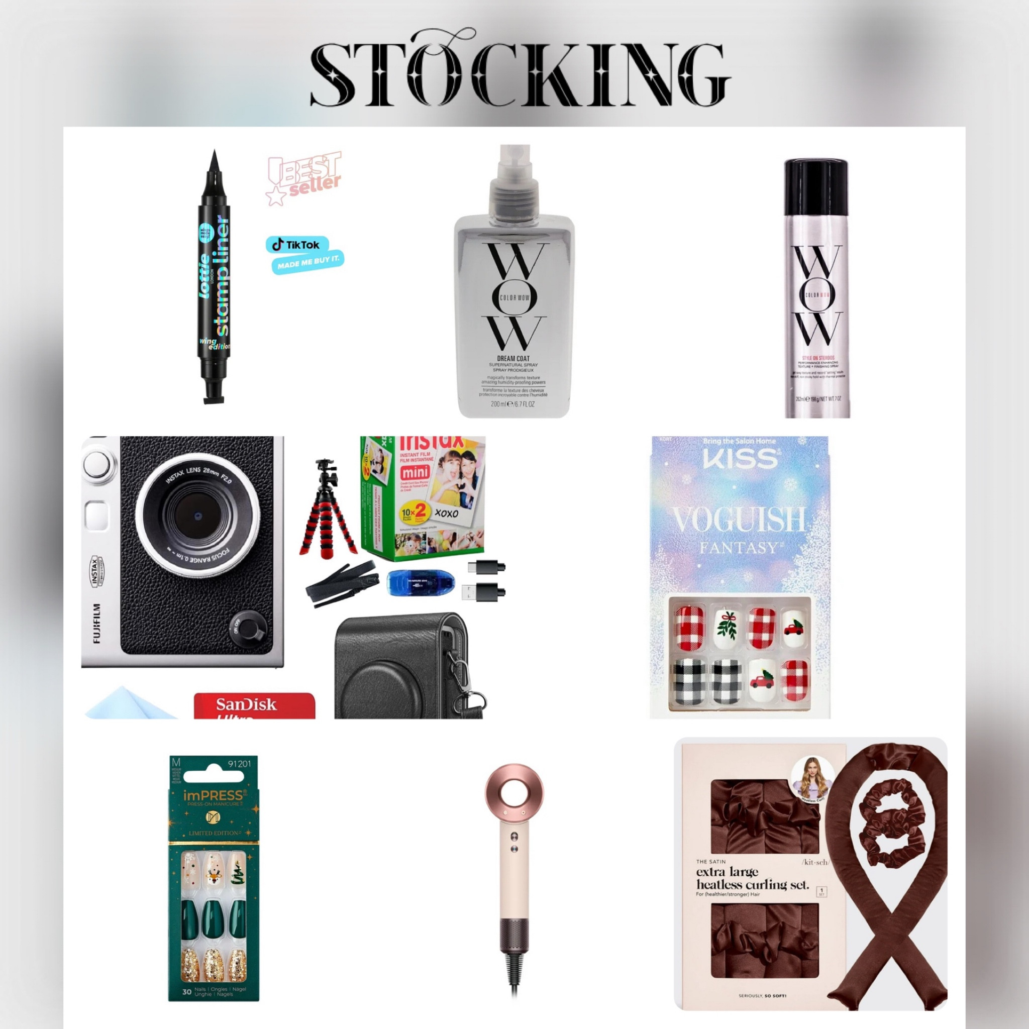 Stocking ideas for her | kitsch heatless curlers| holiday press on nails -| wow | Lottie | Lottie eyeliner stamp | instax 

#LTKGiftGuide #LTKHoliday #LTKSeasonal #LTKSeasonal #LTKGiftGuide #LTKHoliday