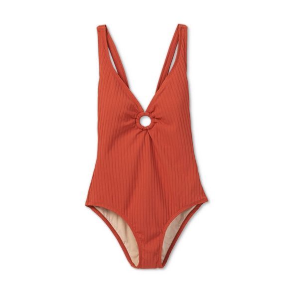 Women's Ribbed Ring Front One Piece Swimsuit - Kona Sol™ Cinnamon Orange | Target