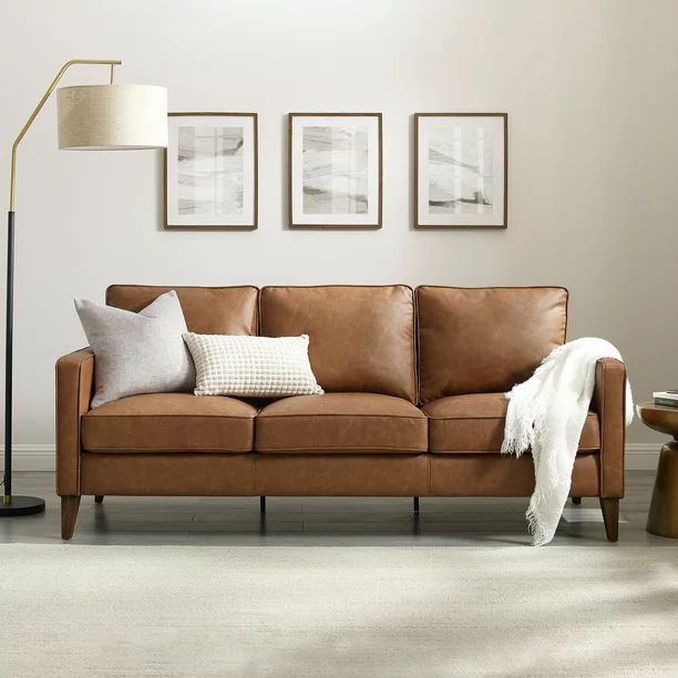 Jianna Faux Leather Sofa, Saddle Brown - Walmart.com | Walmart (US)