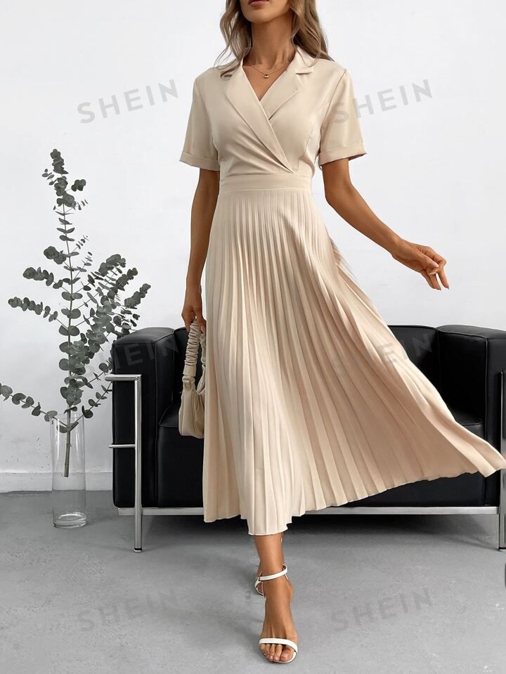 SHEIN BIZwear Solid Pleated Hem Dress Workwear | SHEIN