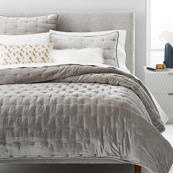 Lush Velvet Tack Stitch Quilt & Shams, Platinum, Full/Queen | West Elm (US)