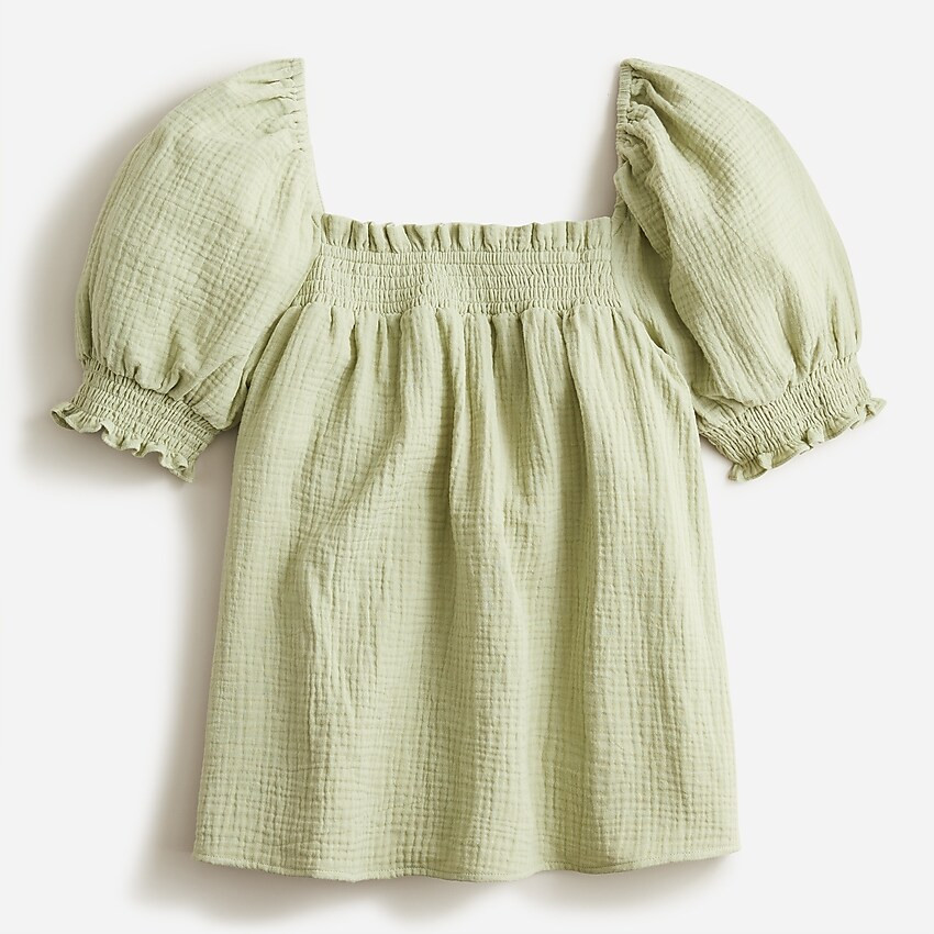 Squareneck puff-sleeve soft crinkle gauze top | J. Crew US