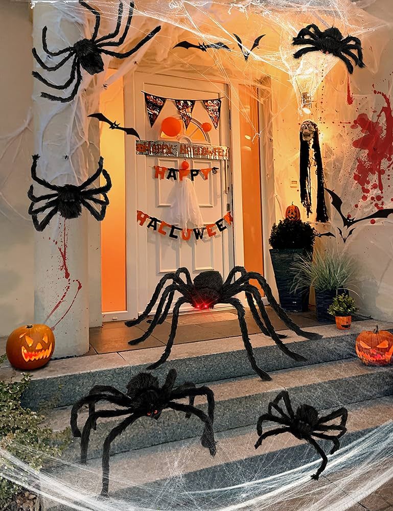 HOPOCO Halloween Plush Spiders Set (6 pcs Red Eyes Spider (47",35",30",24'',20",12") Sizes, Scary... | Amazon (US)