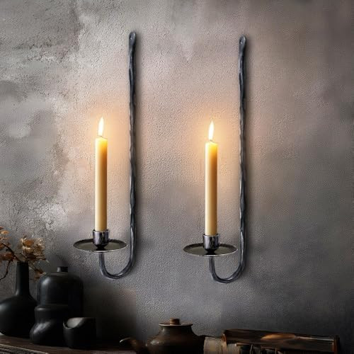 BeginS Hand-Forged Wall Candle Sconces Set of 2, Black Vintage Solid Steel Metal Wall Candle Hold... | Amazon (US)