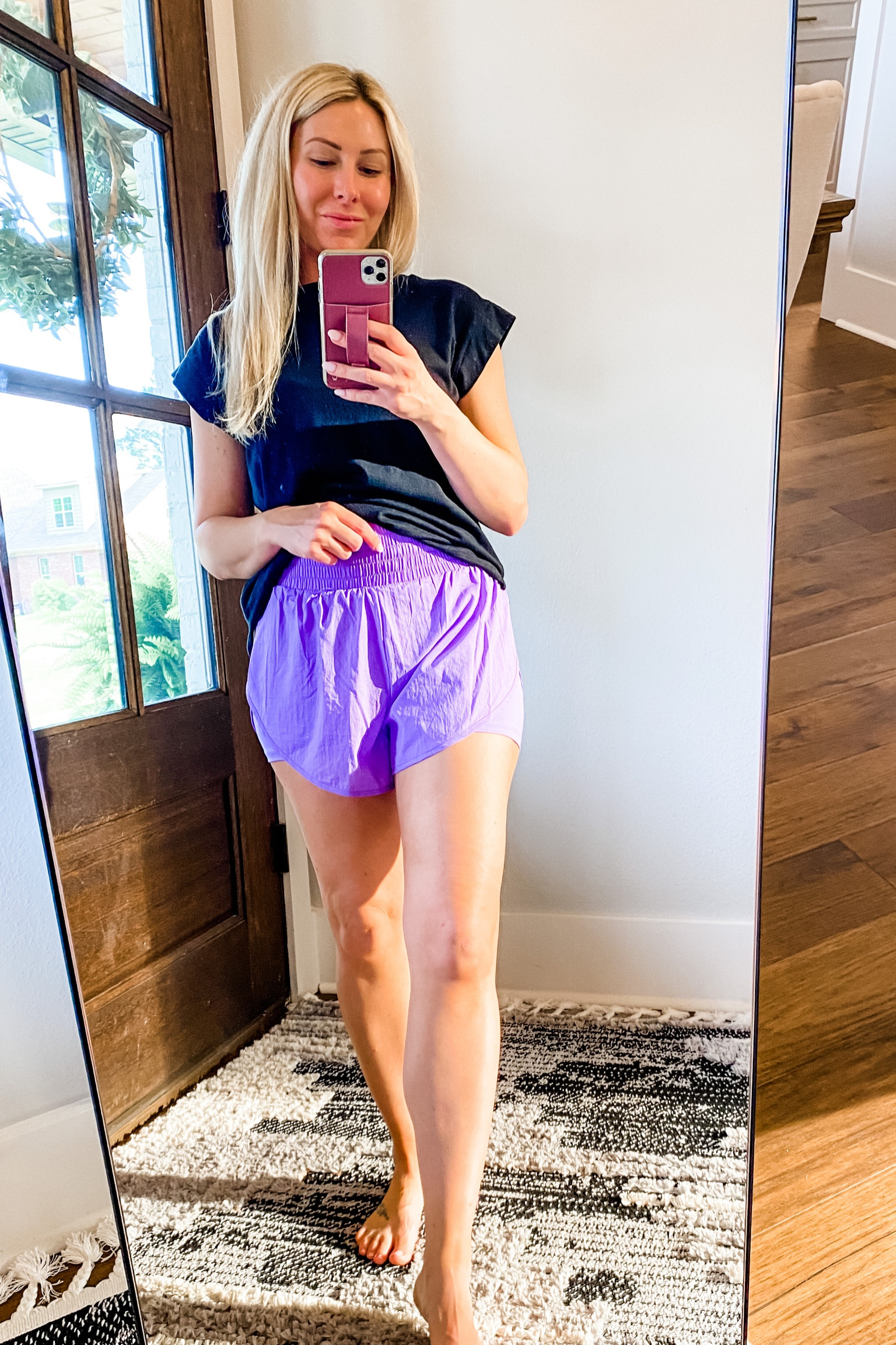 Everyday outfit. 
Tee and Shorts are both from Target. Wearing a size S in shorts and M in Tee 

Athleisure shorts, Tee, everyday style, cotton tee, work out shorts, purple shorts, everyday clothes  

#LTKstyletip #LTKSeasonal #LTKFind