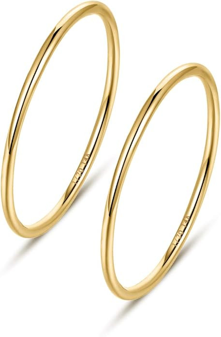NOKMIT 1mm 14K Gold Filled Stackable Rings for Women Band Rings Knuckle Finger Stacking Ring Gold... | Amazon (US)
