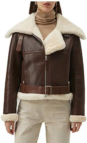 Denny&Dora 2020 New Womens Shearling Jacket Brown Leather Jacket Short Fur Coat Womens Winter Coa... | Amazon (US)