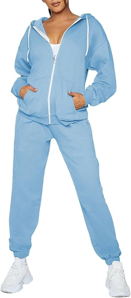 TOLENY Women's 2 Piece Sweatsuit Outfits Zipper Up Hooded Sweatshirt Jogger Sets Tracksuit with Pock | Amazon (US)