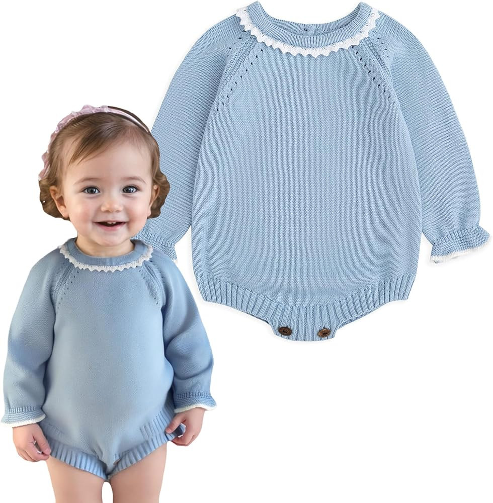 Simplee kids Baby Girls Kint Romper Fall Long Sleeve Rompers Newborn Baby Solid Overall Jumpsuit ... | Amazon (US)