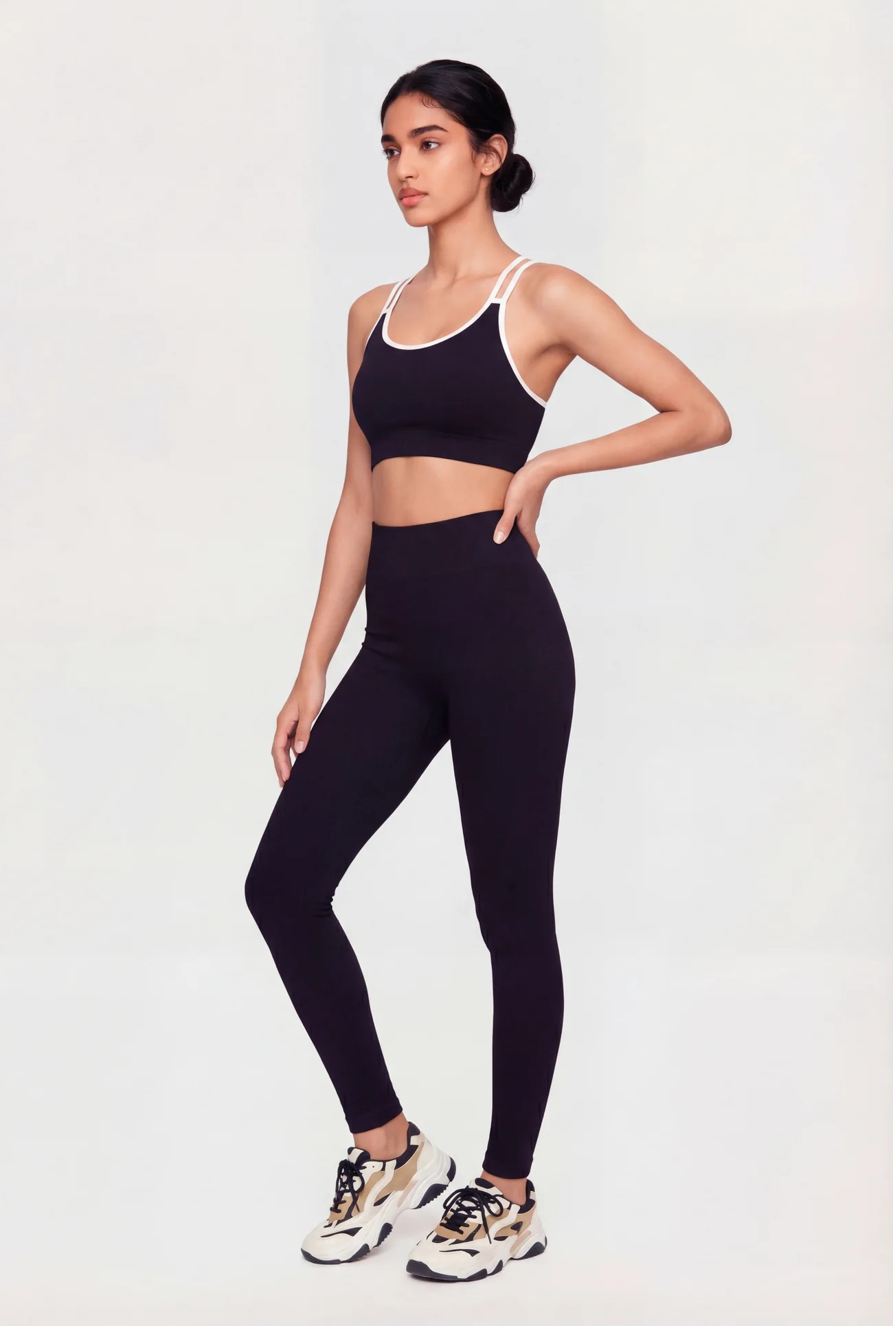 Contrast Trim Racerback Sports Bra and Leggings Set | Rainbow Shops