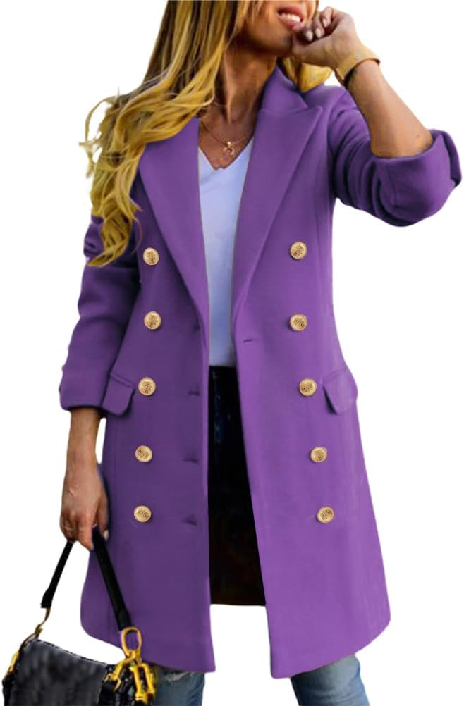 IDEALSANXUN Womens Fall Winter Wool Coats Double Breasted Midi Peacoat Trench Coats | Amazon (US)
