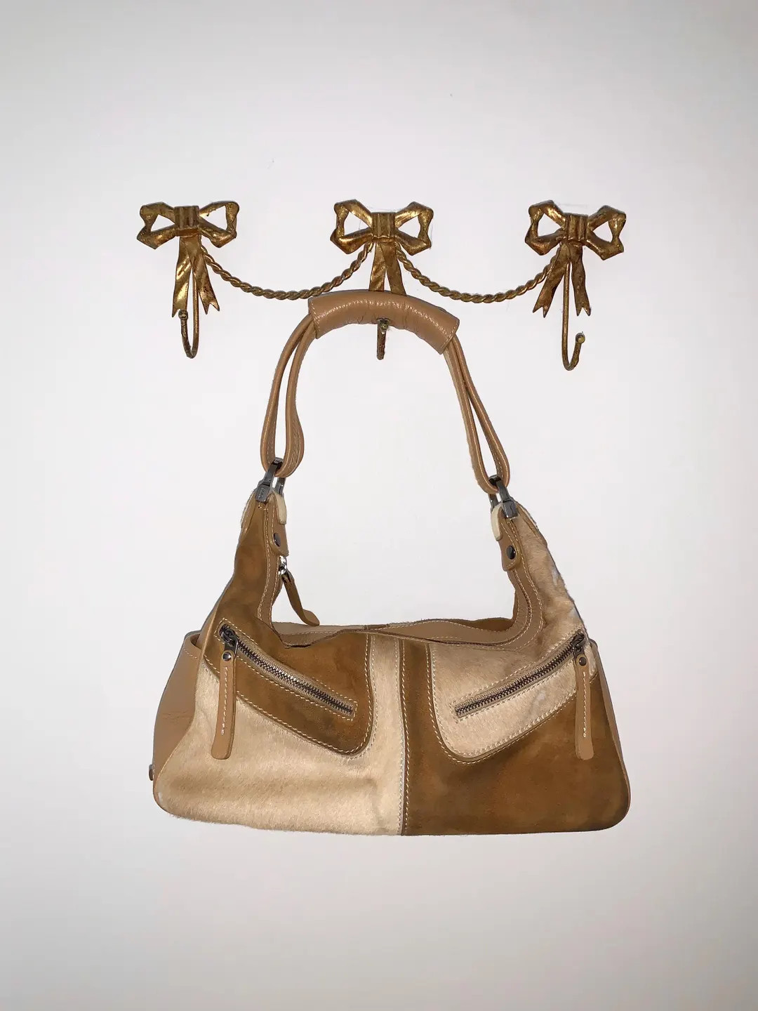 Y2K Tods Brown Leather Suede and Calf Hair Bag - Etsy Canada | Etsy (US)