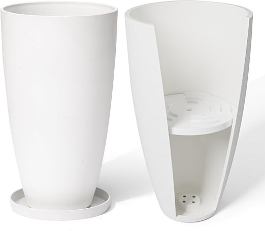 LA Jolie Muse Tall White Planters Set of 2,20 Inch Indoor/Outdoor Round Planters with Shelf Inset... | Amazon (US)