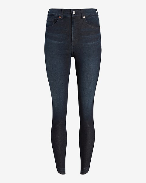 High Waisted Extra Supersoft Dark Wash Detailed Ankle Seam Skinny Jeans | Express