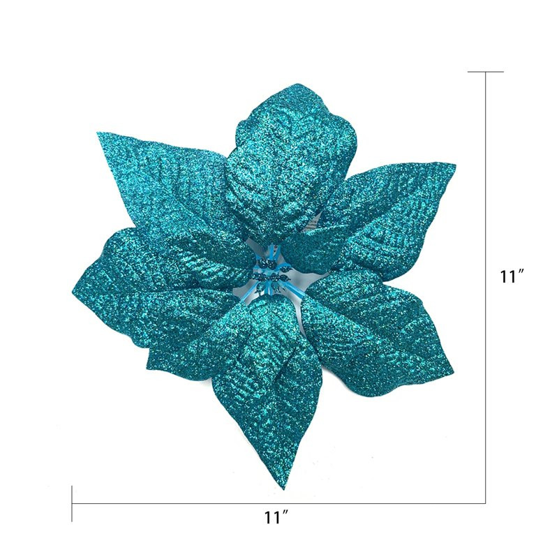 Holiday Time Dark Teal Glitter Poinsettia Christmas Clip Ornament, 11 in, .56 oz | Walmart (US)
