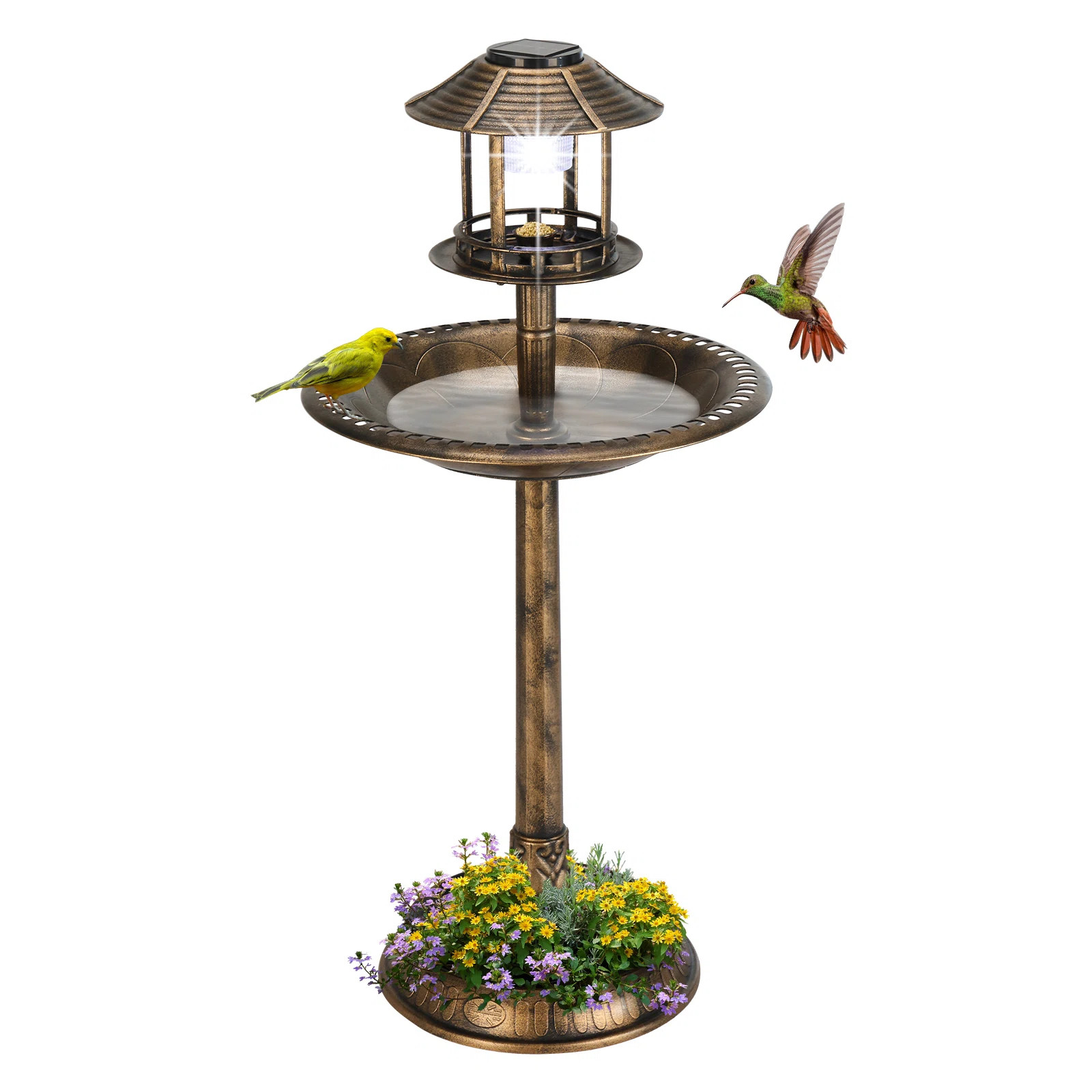 Hiles Polypropylene Birdbath with Solar Light | Wayfair North America