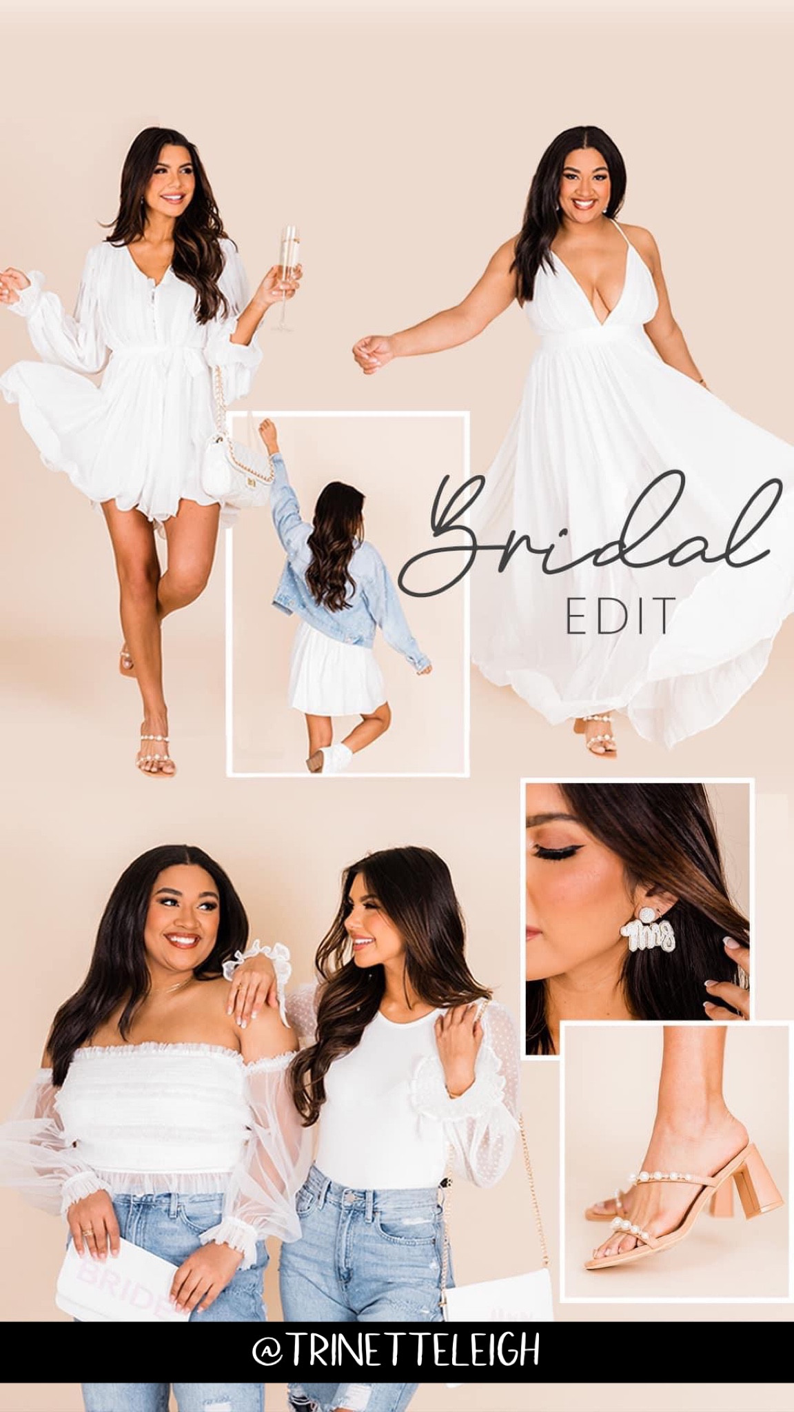 New bridal collection. Bridal dresses. Dresses for bridal shower. Bridal shower dresses. Bridal romper. Bridal accessories. Bridal shoes for bachelorette party and bachelorette weekend. Earrings and accessories for bridal shower. Bridal tops for bridal shower. 

#LTKstyletip #LTKSeasonal #LTKwedding