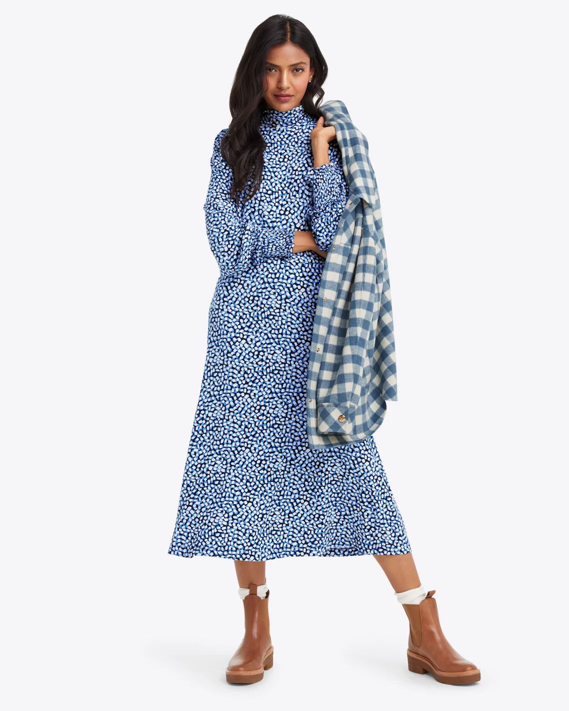 Karen Turtleneck Dress in Blue Square Dot | Draper James (US)