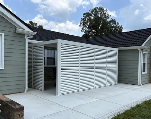 PURPLE LEAF Louvered Pergola 12' x 16' Outdoor White Aluminum Pergola with Fixed Shutter Wall Adjustable Roof Gazebo for Patio Backyard, 1/3 Short and 1 Long Sides | Amazon (US)