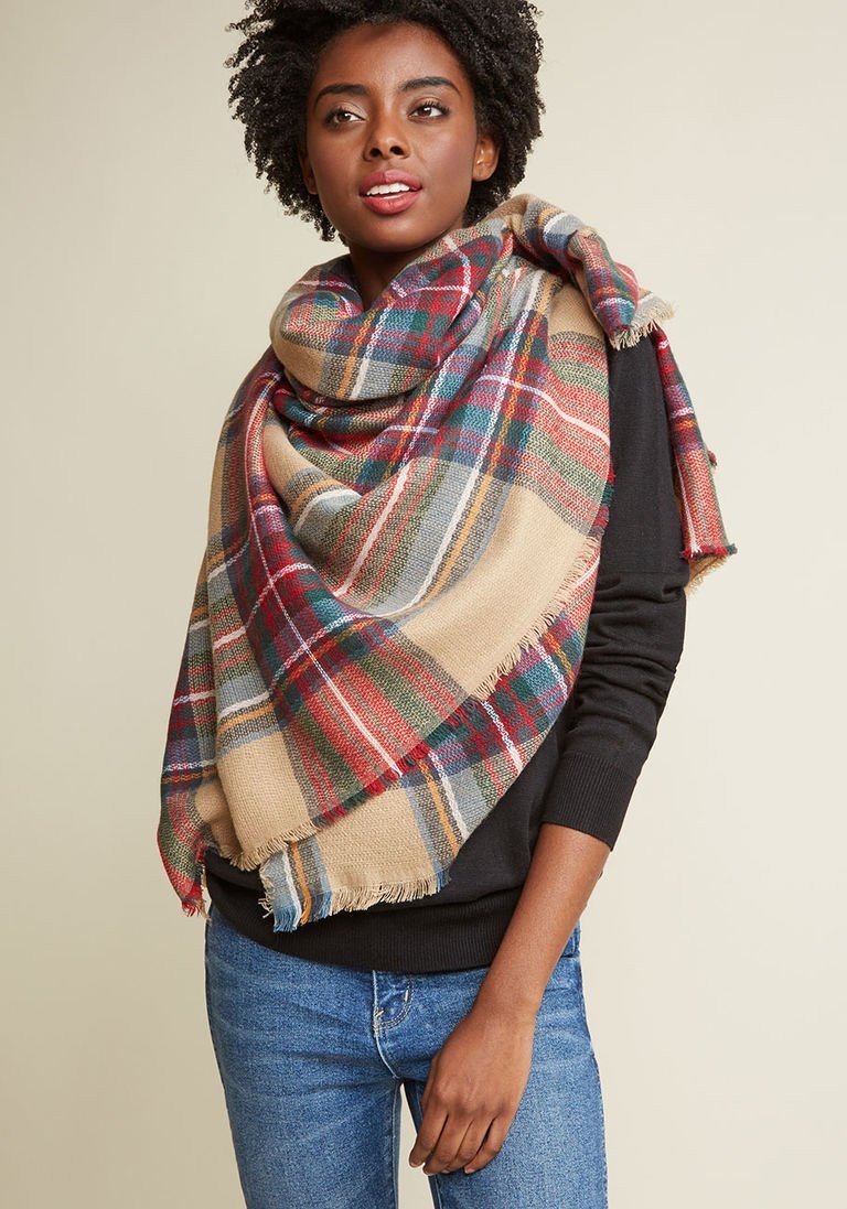 An Oregon adventure calls for this plaid scarf to complete your getaway get-up! Taking cues from the warm colors of the landscape, this toasty, fringed accessory is striped with stone, crimson, teal,  | ModCloth (US)