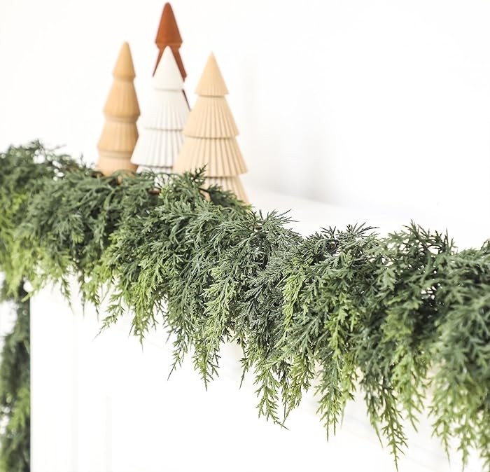 Jutom 1 Pcs 9 ft Christmas Cedar Garland - Dual Green Realistic Cedar Pine Needles Garland Artifi... | Amazon (US)