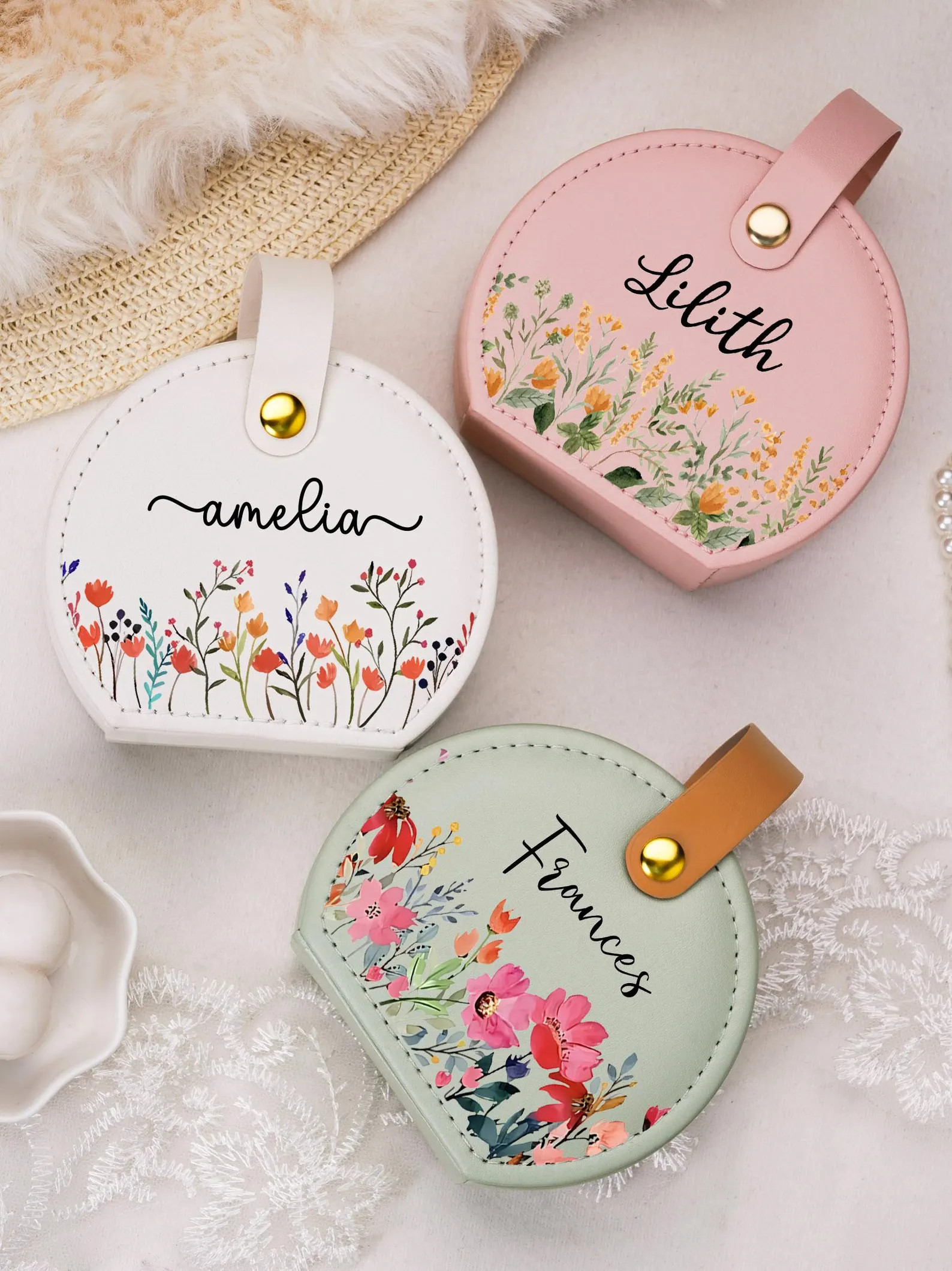 Personalized Jewelry Box With Birth Flower,custom Leather Jewelry Case,named Travel Jewelry Box, ... | Etsy (US)