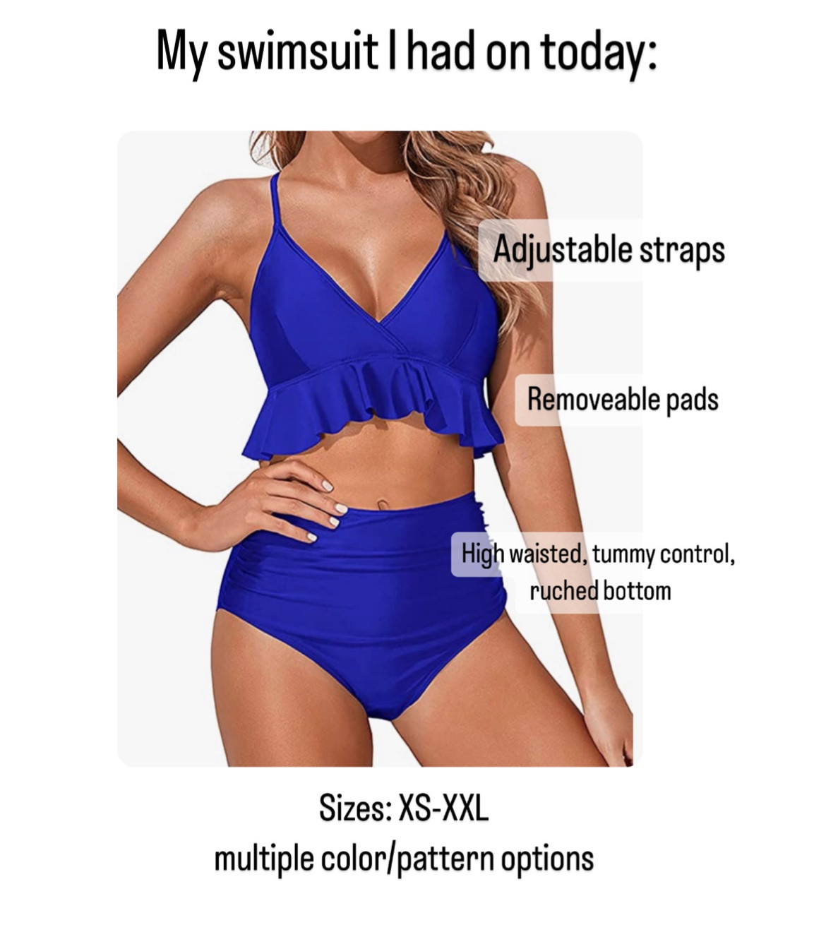 My two piece swim suit

High waisted, ruched, tummy control bottoms.
Adjustable straps on the top
Top also has removable pads

Sizes: XS-XXL
multiple color and pattern options 

#LTKSeasonal #LTKFind #LTKcurves