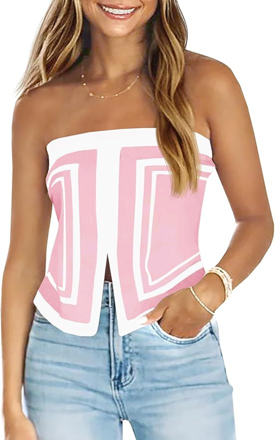 Saodimallsu Womens Strapless Crop Tube Tops Sexy Sleeveless Knit Summer Trendy Color Block Asymme... | Amazon (US)